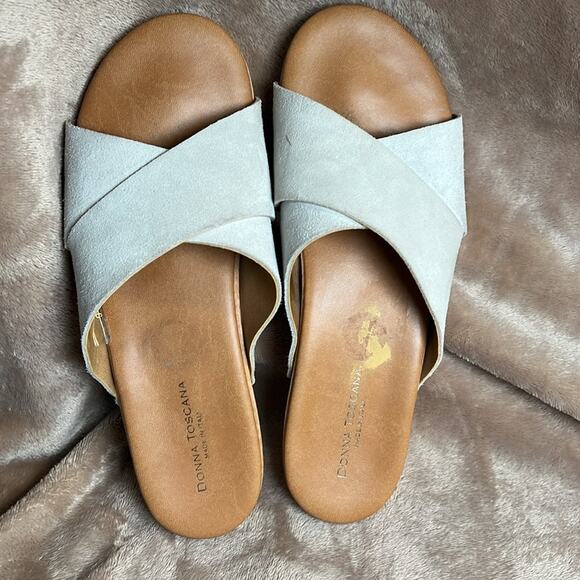 Women's Donna Tuscano Sandals Slip On Leather Taupe Sz 9 Platform Made in Italy! - Picture 6 of 8
